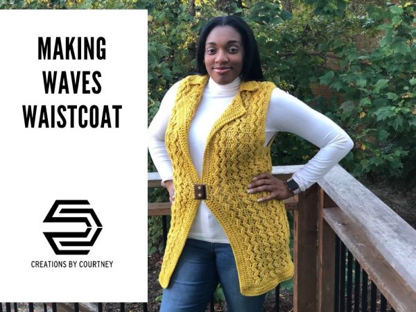 The Making Waves Waistcoat crochet pattern is size inclusive with instructions to make Small through 5X-Large. Learn how to save 10-15% on the exclusive kit by Knitcraft and Knittery