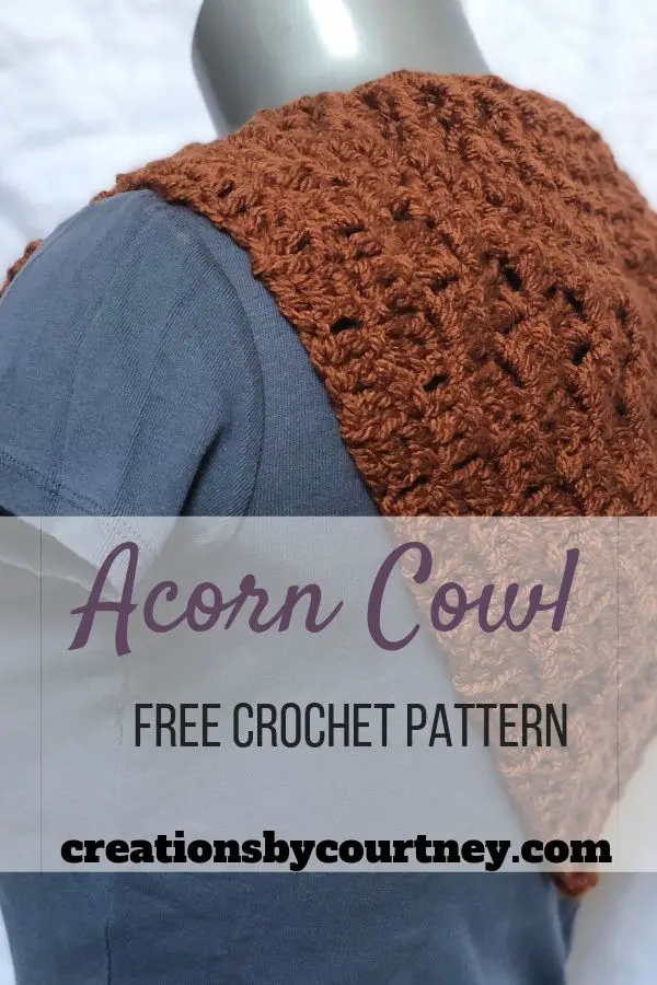 The Acorn Cowl is a crochet pattern that offers C2C and front post extended stitches to create a unique wearable accessory that can be worn alone or under outerwear. 