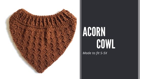 The Acorn Cowl is a free crochet pattern of C2C and front post extended stitches. It's written to fit a wide range of sizes, and fit under outerwear.