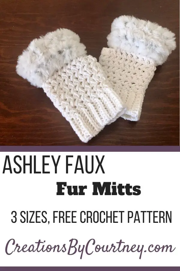 The Ashley Faux Fur Mitts are stylish, and deceptively warm. Have fun with this project by choosing some faux fur in pink or blue and your favorite worsted weight in a coordinating color. This free pattern is available in 3 adult sizes.