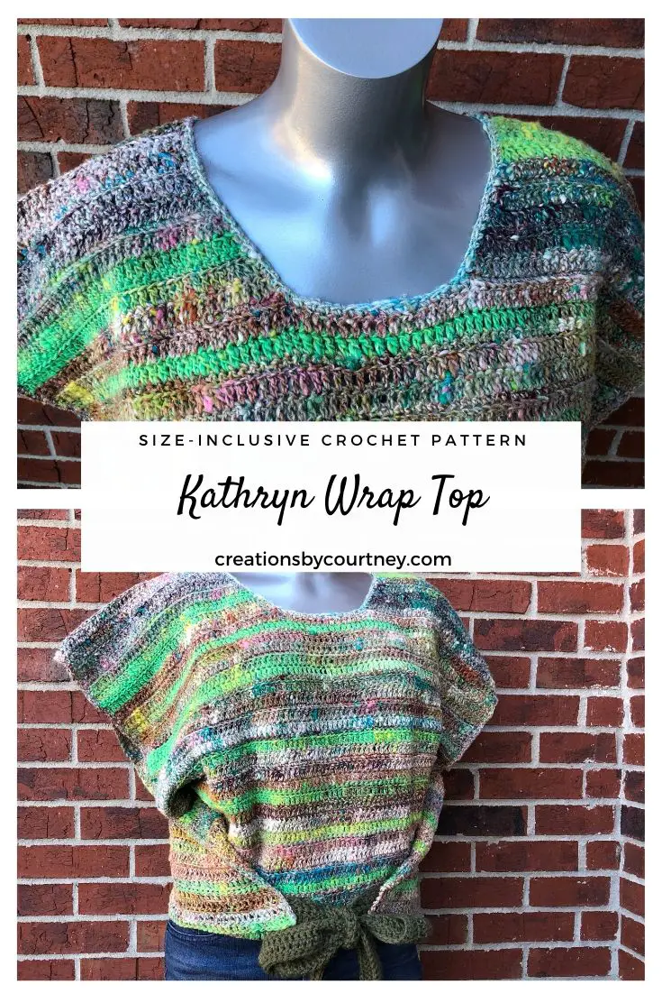 The Kathryn Wrap Top is a size-inclusive crochet pattern. This is a perfect layering piece for spring and summer over a dress or with jeans.