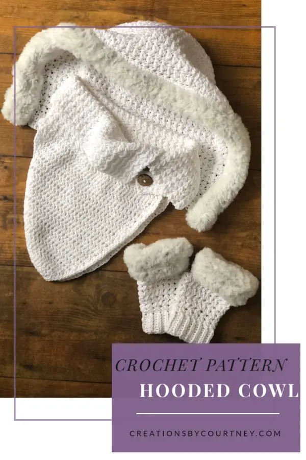 The Ashley Hooded Cowl crochet pattern offers texture with the half double crochet cluster, and softness with Go for Faux Thick & Quick. The hood is detachable so you can adjust warmth and style as needed. #crochetpattern #crochetaccessory #CreationsByCourtney