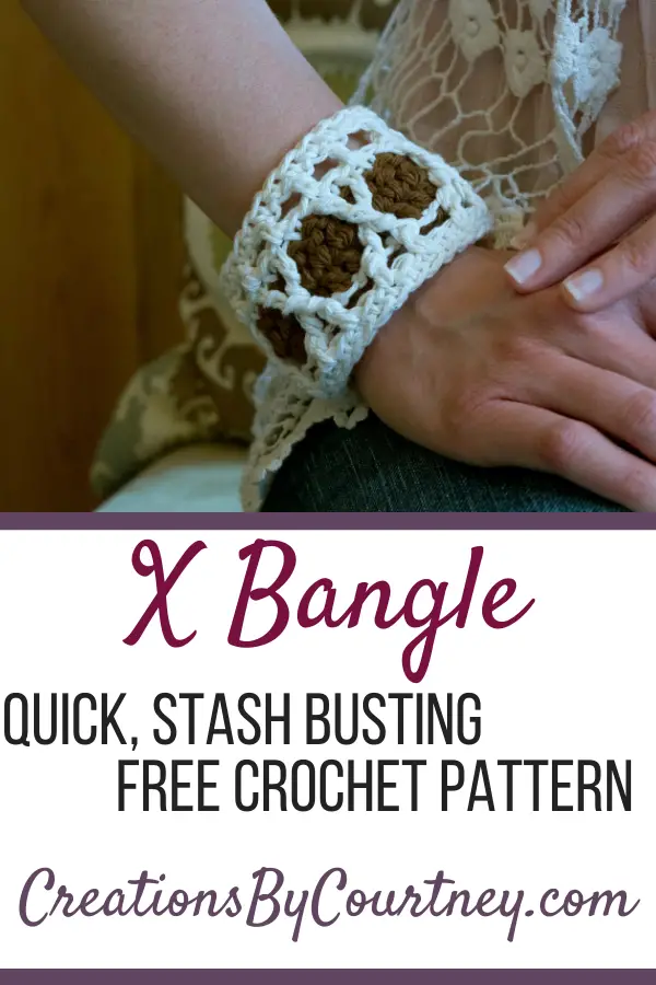 The X Bangle is a quick, stash busting crochet pattern. Use your favorite worsted weight yarn in two coordinating colors to create a timeless accessory. It's so quick, you can make several in an afternoon for your fav wardrobe pieces. 