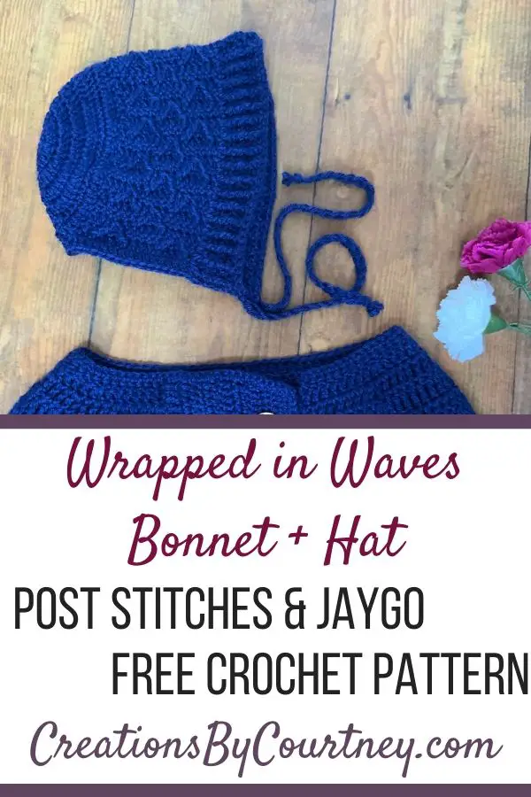 The Wrapped in Waves Bonnet + Hat crochet pattern is an intermediate project that uses post stitches and JAYGO. #freecrochetpattern #crochethat #crochetbonnet