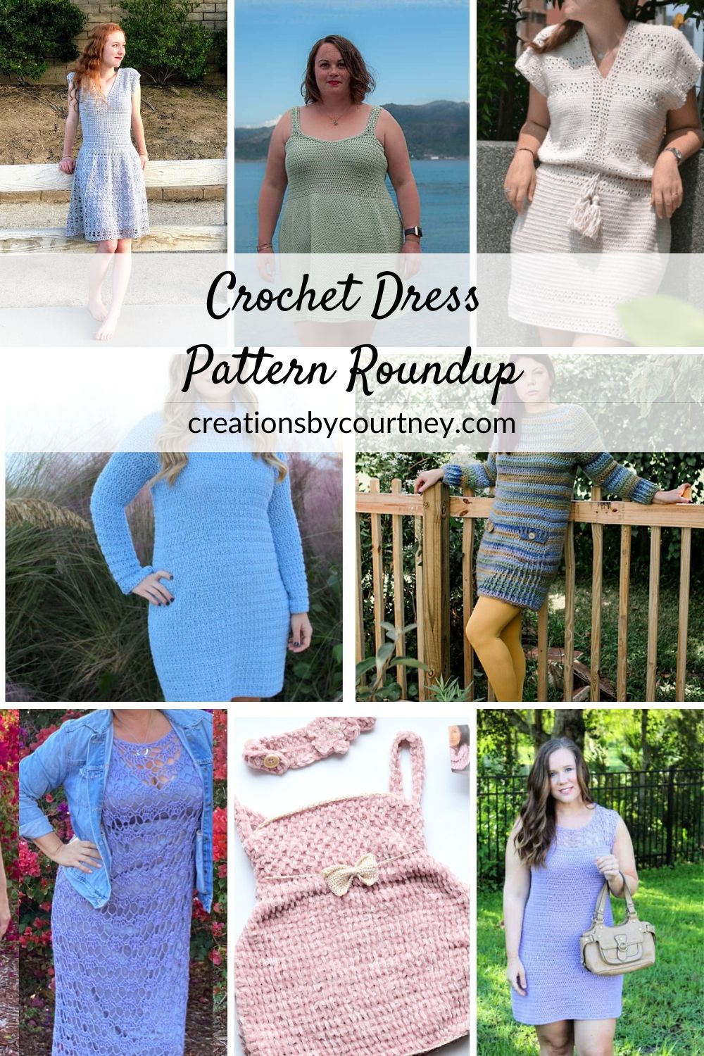 Check out this collection of crochet dress patterns to fit every size and style. From lacy details to tunic styles for cooler weather, and even a tunisian dress for babies. #crochetpatternroundup #crochetpatterns #crochetgarment #crochetdress
