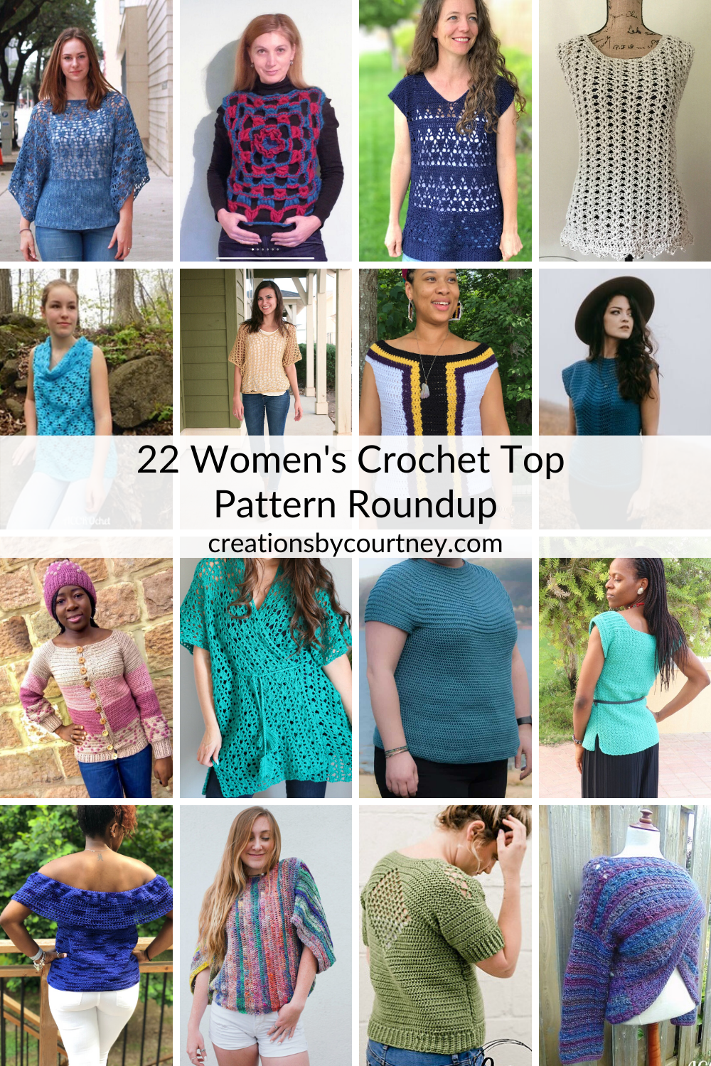 Check out this collection of 22 crochet top patterns. There's an option for every style with lacy layering pieces, texture, and more. #crochetclothing #crochetwomenclothing #patternroundup