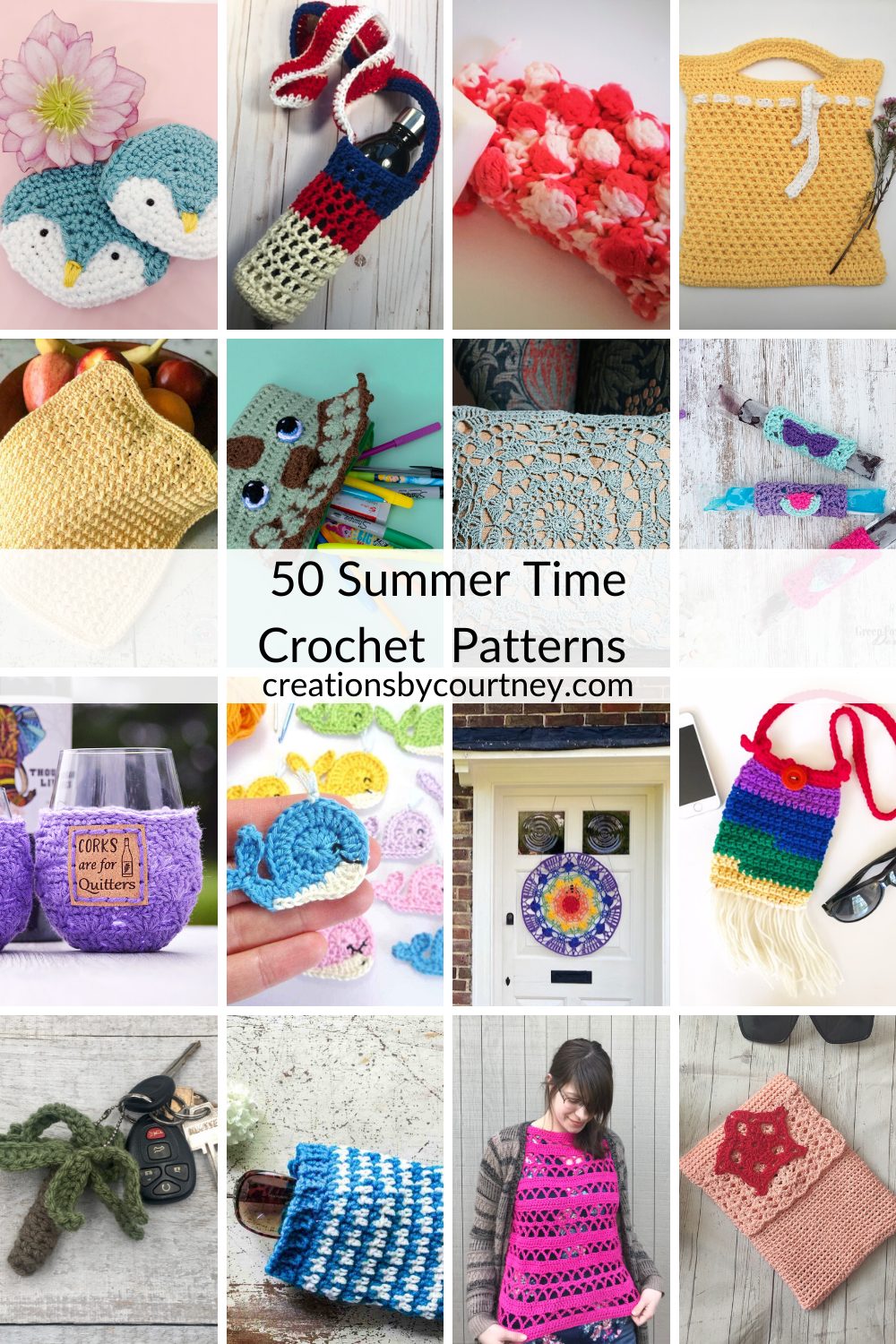 Summer Stitch Along offers 50 crochet patterns perfect for making during long summer days. You'll find appliqués, tote bags, shawls, a poncho and more. #crochetpatterns #freecrochetpatterns #crochettop #crochetaccessory 