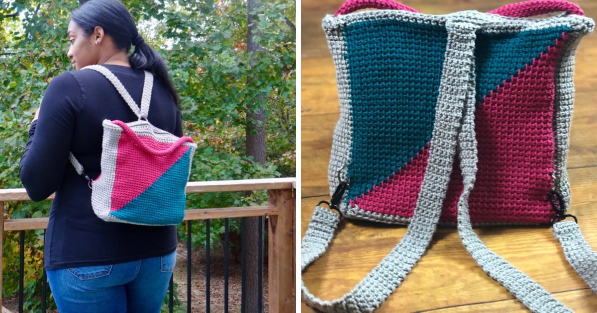 Tunisian Color Block Backpack - Creations By Courtney