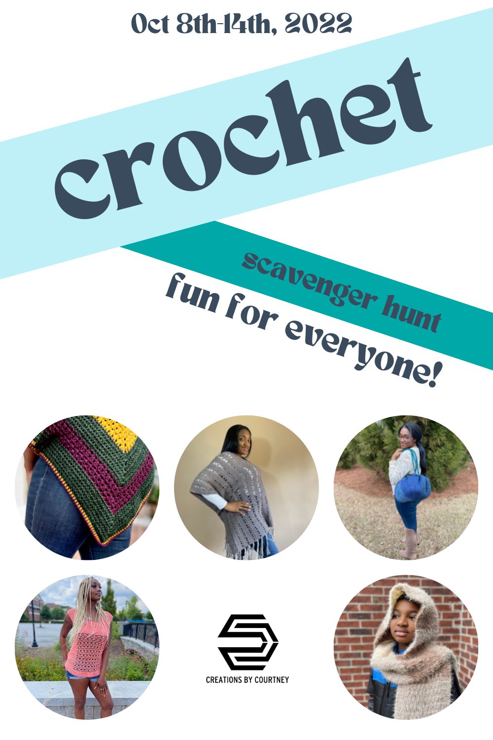 Play a crochet scavenger hunt with Creations by Courtney to receive coupons to purchase crochet patterns or a canvas tote bag, and correct responses will be entered into a drawing for one grand prize and 10 winners for a pattern of choice.