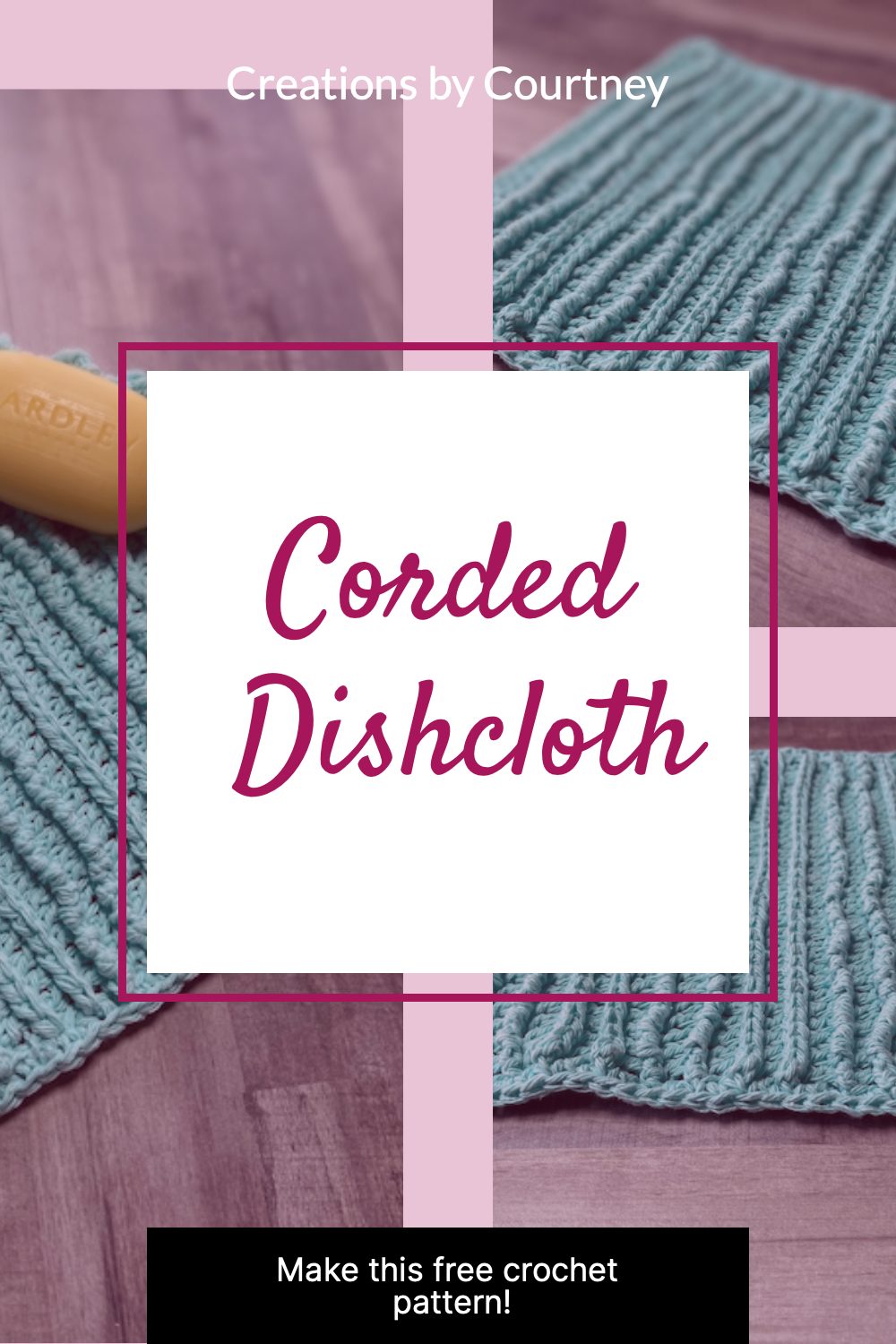 An image of a crochet dishcloth made with a cotton yarn. The dishcloth has lots of texture with surface stitches. 