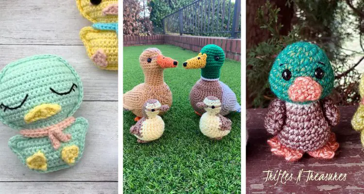 Three images of crochet amigurumi ducks to celebrate Donald Duck Day on June 9th.