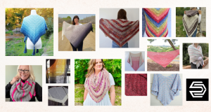 A collage of triangle crochet shawl patterns that feature stitches for texture, lace and solid fabrics.