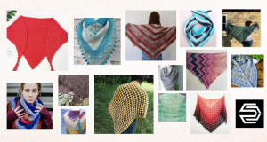 A collage of 15 triangle crochet shawl patterns for a crochet pattern roundup.