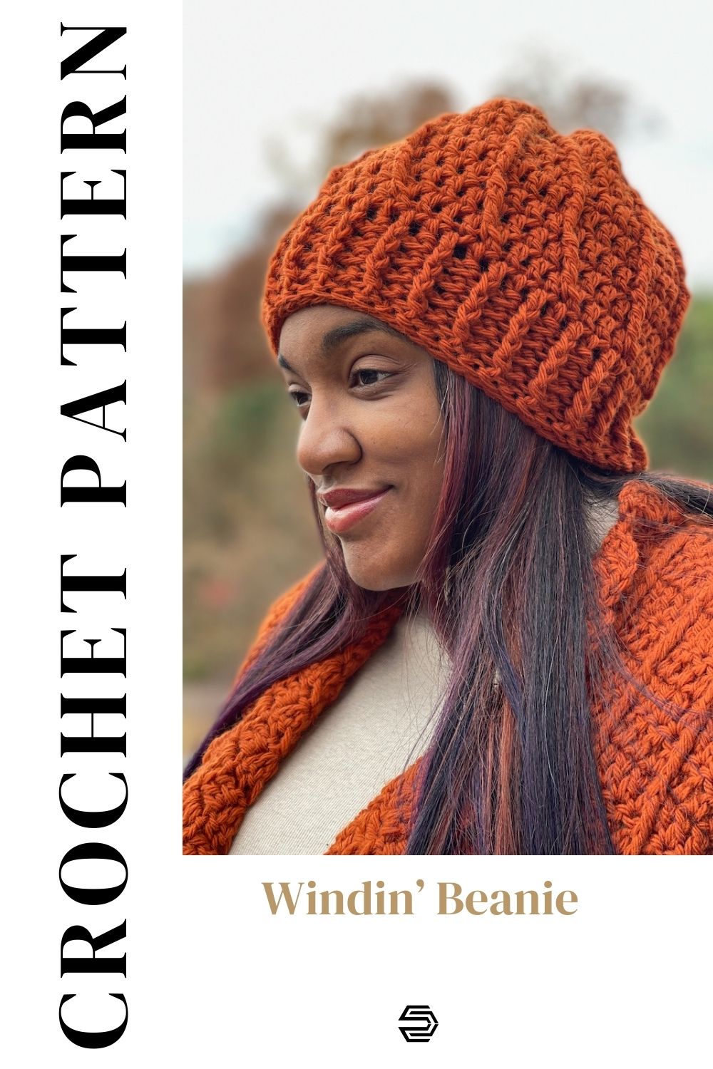 The Windin' Beanie is a chunky crochet hat with leaning post stitches that draws the eyes around. With a wide ribbed brim, it can be worn flat or rolled.Available in 4 sizes.