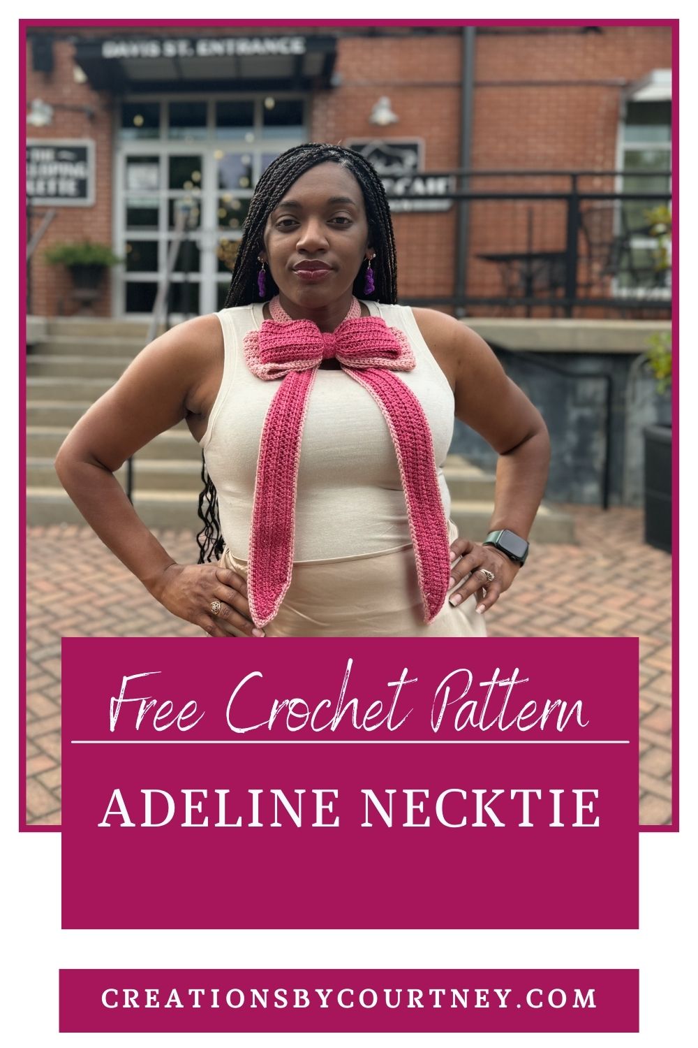 Create the Adeline Crochet Necktie with DK weight yarn and 3.75 mm crochet hook. This crochet tie is on trend and easy to make in complimentary colors.